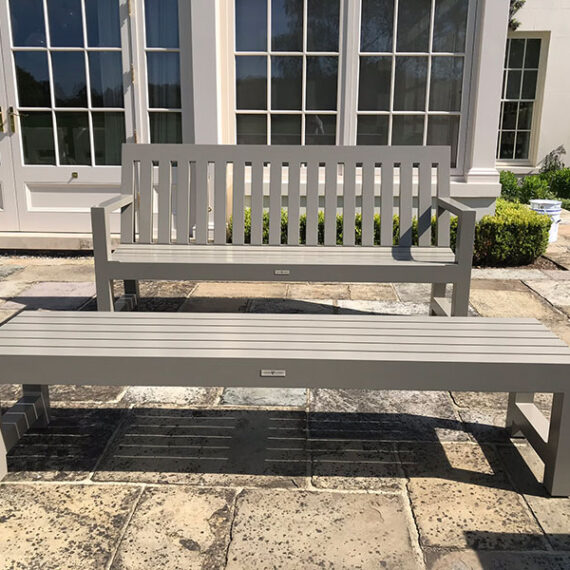 grey painted bespoke bench and table