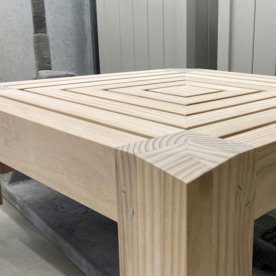 custom made Art Deco table in Accoya wood
