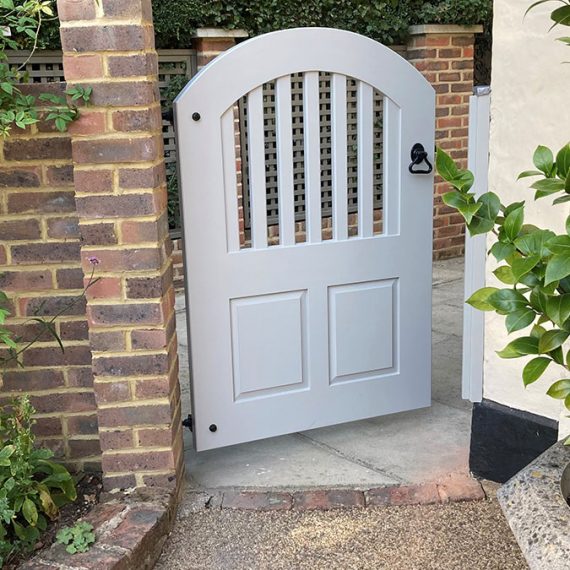 custom made decorative wooden garden gate in spay painted finish