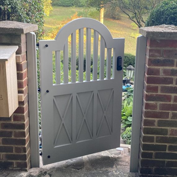 Pretty garden Gate for a cottage in Surrey. Fitted with keypad lock