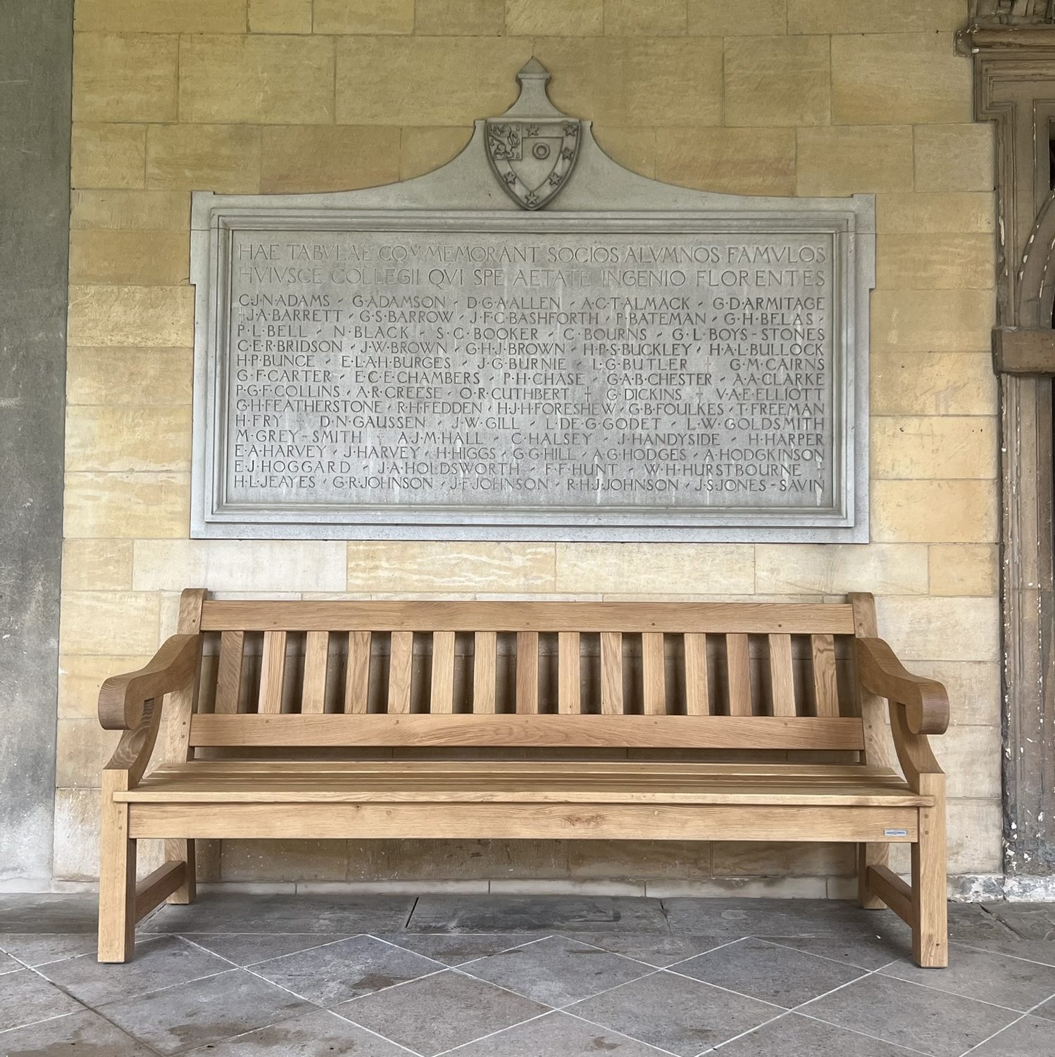 Dyffryn Bench at Oxford University in Oak.
