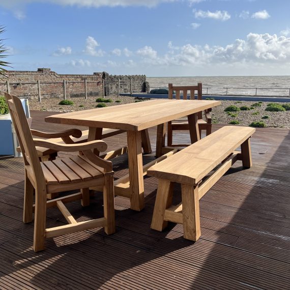 Traditional Farmhouse Bench and Table Set with carvers.