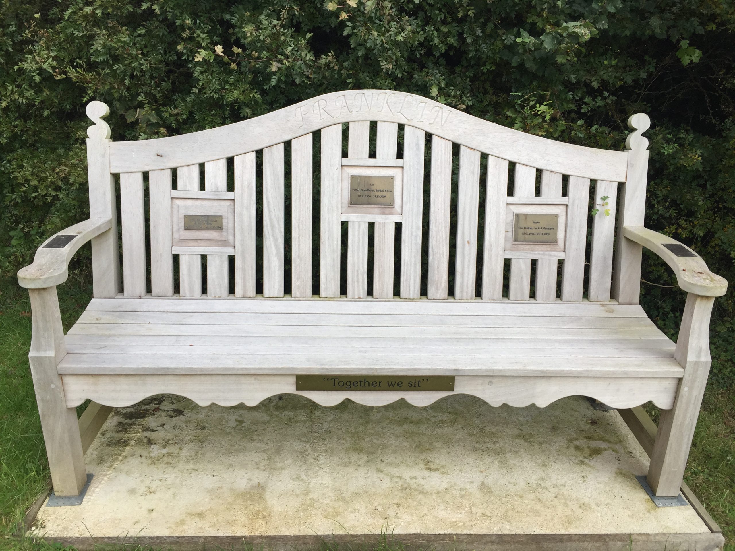 Inscribed memorial Franklin Bench with Plaques, traditionally made to order bespoke.