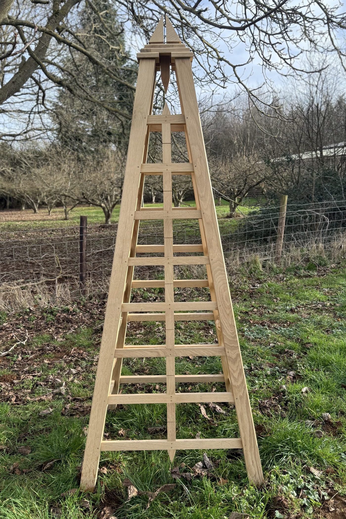 Modern wooden garden obelisk from Oxford Planters bespoke joinery