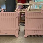 Parisian pale pink Versailles Accoya wooden planters, made in England.
