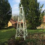 Handcrafted Accoya garden obelisk with staggered lattice joinery made in the UK.