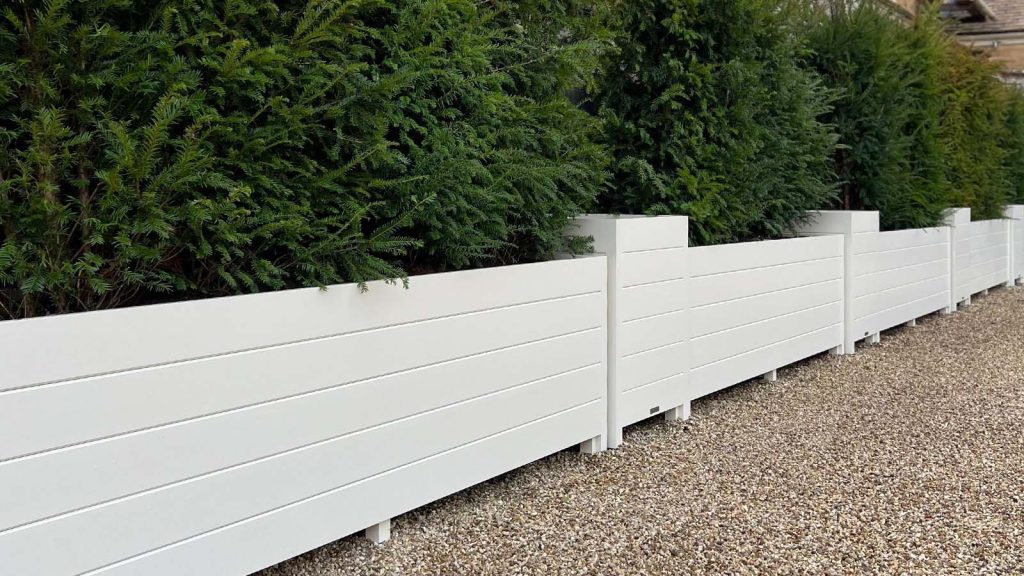 Luxury Accoya Trough Planter Bespoke white linear hardwood trough planters by Oxford Planters for luxury estate.