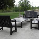 Bespoke Accoya hardwood Oxford Bench seating and coffee table set on a luxury estate terrace.
